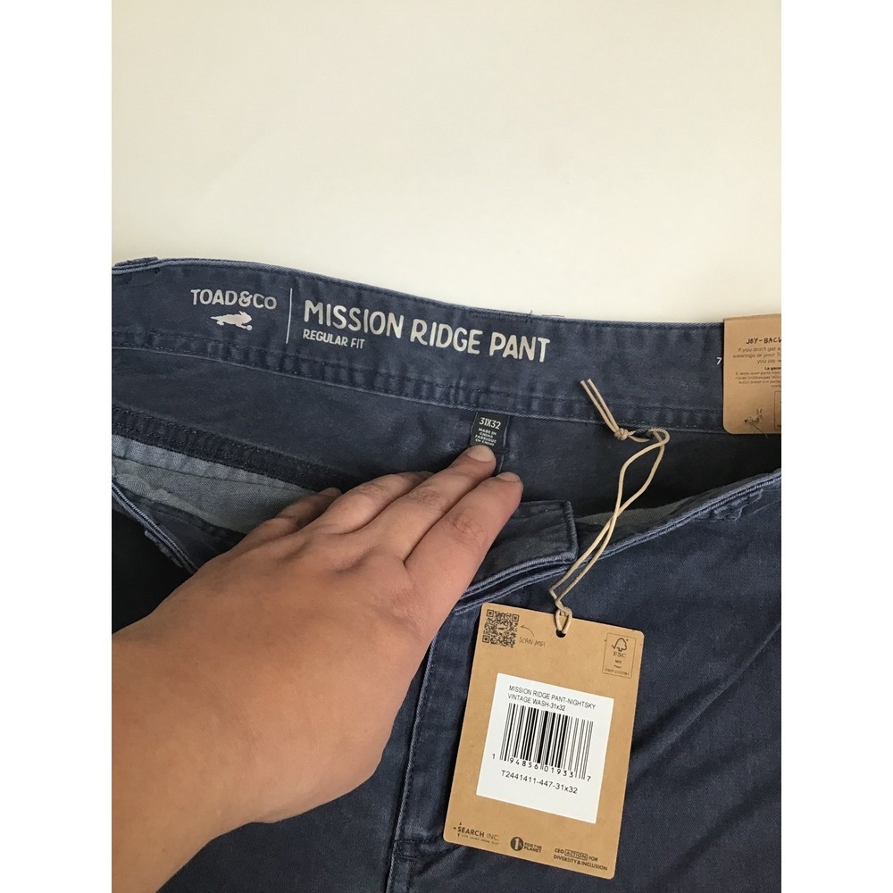 Toad & Co Men's Nightsky Vintage Wash Regular Fit Mission Ridge Pant‎ NWT 31x32 - Picture 6 of 8